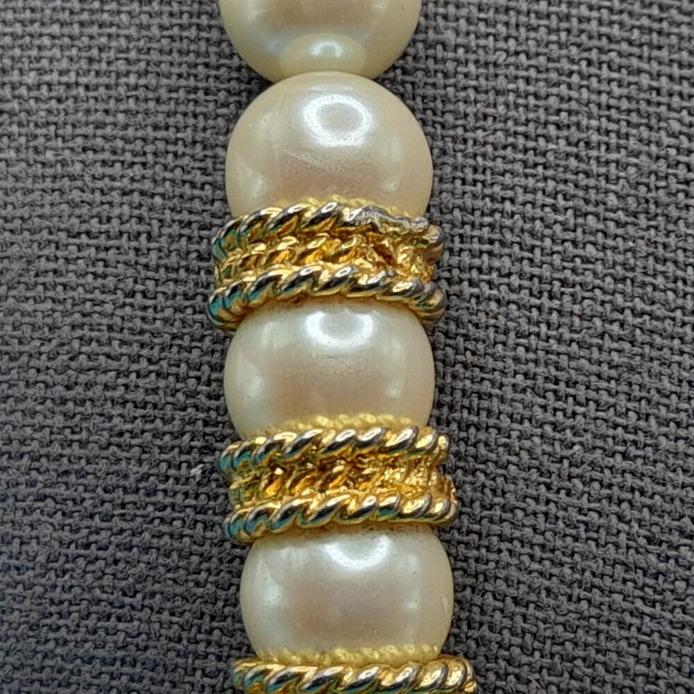 Vintage Glass Pearl Necklace, Gold Tone Accents, 24 Inches - Picture 4 of 10